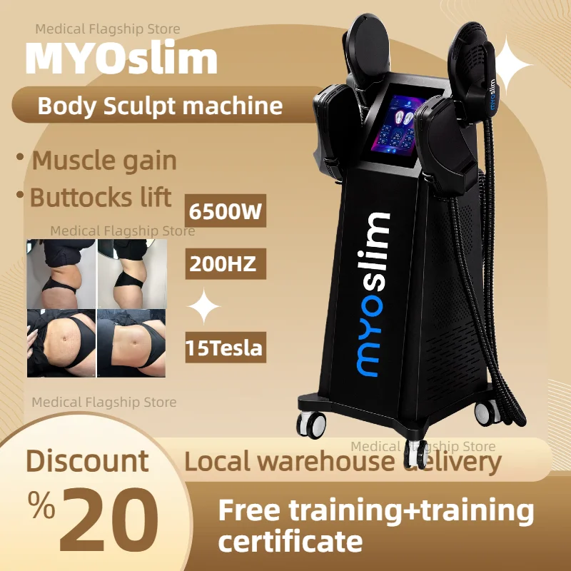 Máquina de Escultura Corporal Myoslim PRO 15 Tesl 6500W, Perda de Peso, Estimulação Muscular RF, Máquina Profissional