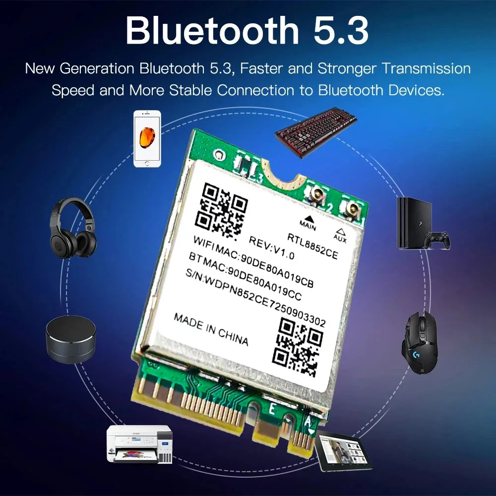 WiFi 6E 트리플 밴드 5374Mbps 블루투스 5.3 어댑터 무선 동글 RTL8852CE M.2 2230 802.11ax 네트워크 카드 윈도우 10/11용