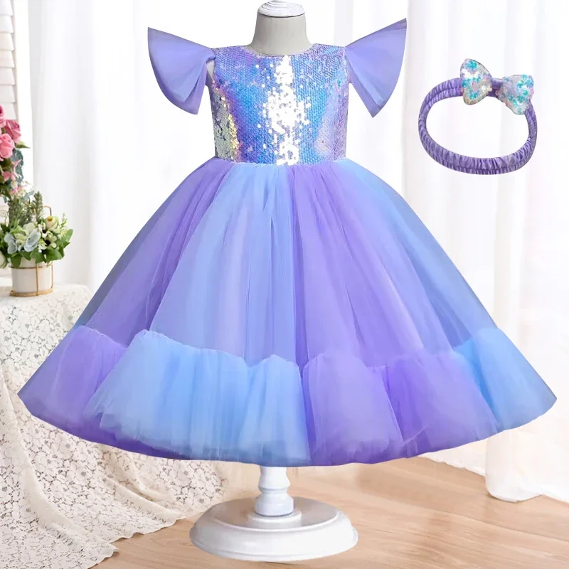 

Girl Baby Christmas Day Sequin dress color matching cake communion party Long Sleeve Dress Girl Wedding Bridesmaid Dress