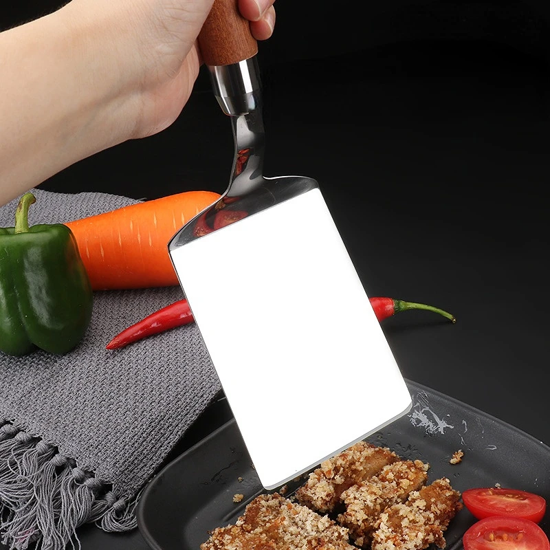 Stainless Steel Steak Spatula Pancake Scraper Turner Grill Beef Fried Pizza Shovel With Wood Handle Kitchen BBQ Tools pancake spatula
