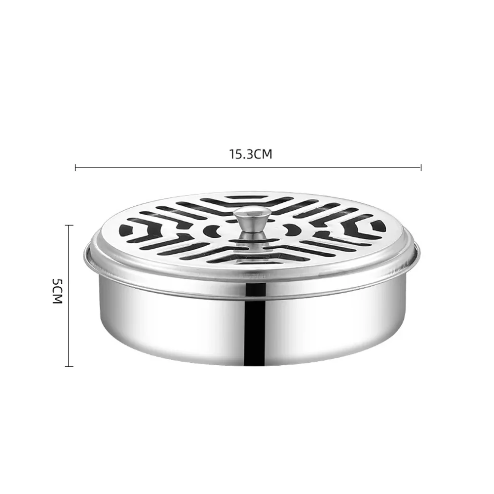 10-1pc Stainless Steel Mosquito Spiral Holder Box with Lid Fireproof Mosquito Coil Burner Safe Windproof Mosquito Repellent Tray