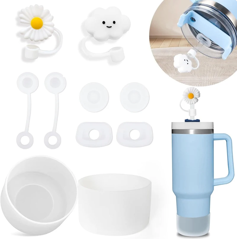 9pcs Silicone Spill Proof Stopper Set Stanley Cup 6pcs Silicone Spill Proof Stopper 2pcs Straw Cover Cap 1pcs Boot cup accessories set
