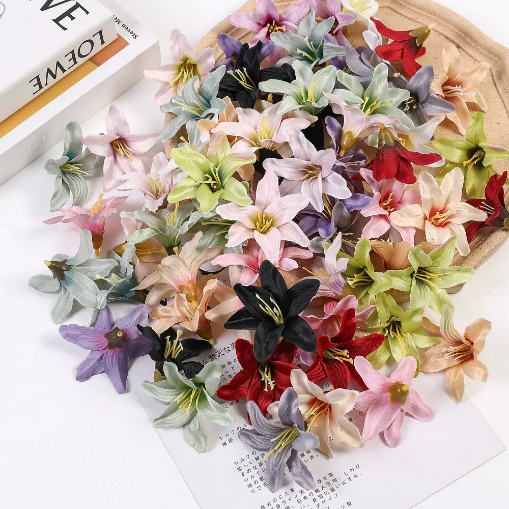 

30pcs Silk Simulated Flower Heads Multicolor DIY Artificial Lilies of The Valley Scrapbooking Floristry Fake Flower Home