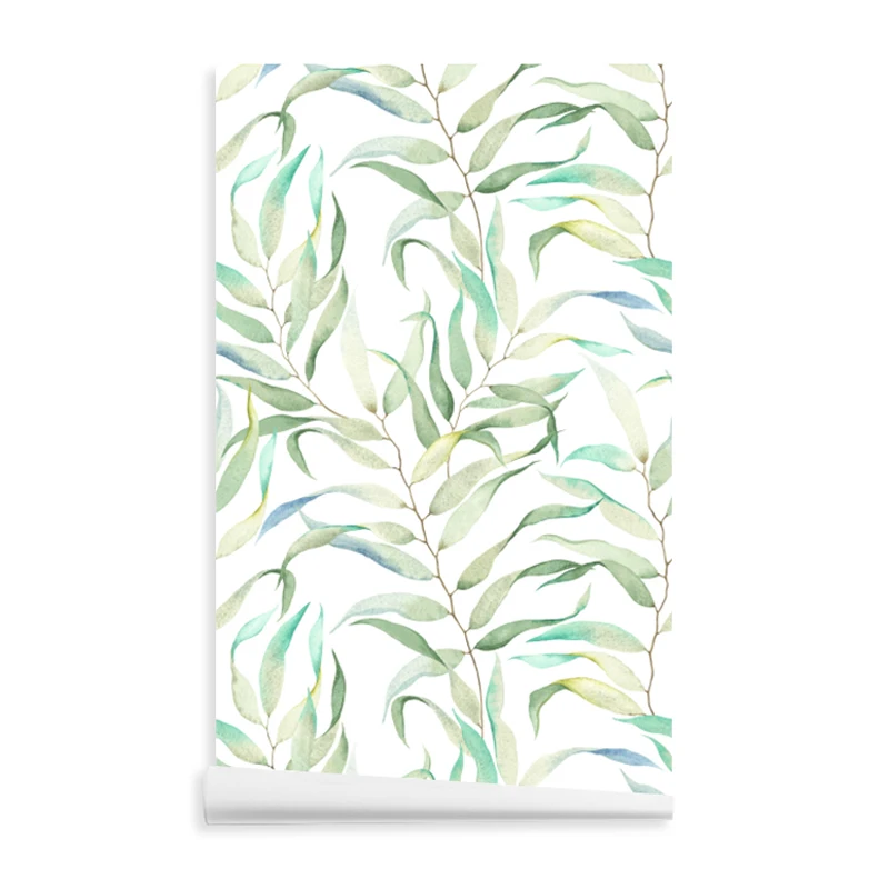 

Vinyl Waterproof Self-adhesive Iight Green Water Grass Wallpaper Peel and Paste Thickened Plant Mural Cabinet Wall Countertop