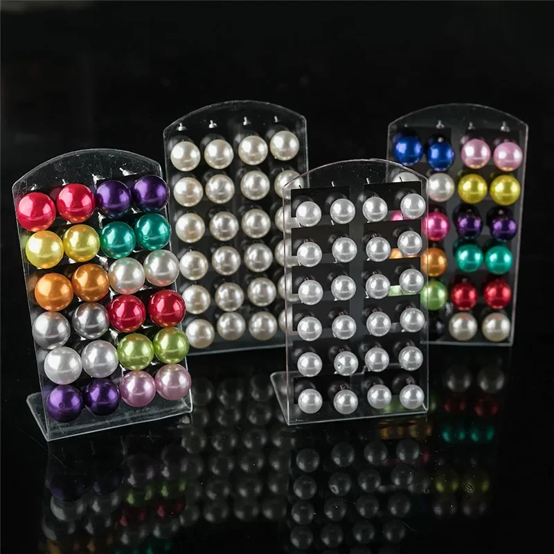 Imitation Pearl Stud Earrings Women Ear Jewelry Round Ball 4 6 8 10mm 12Pairs