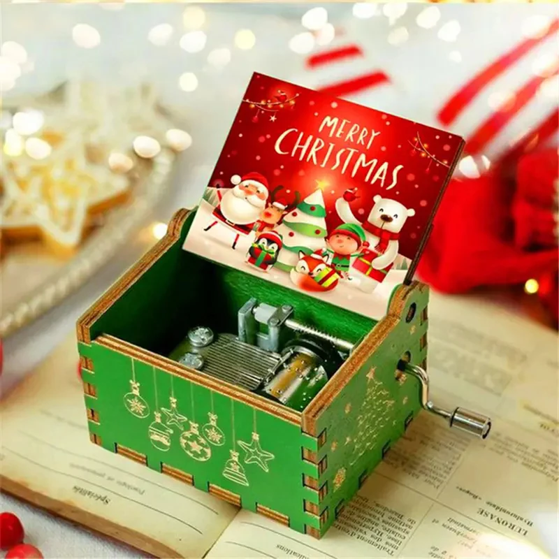 Hot Wooden Hand Crank Music Box Anime Theme Halloween Merry Christmas Decoration Home Christmas Birthday Gift 2