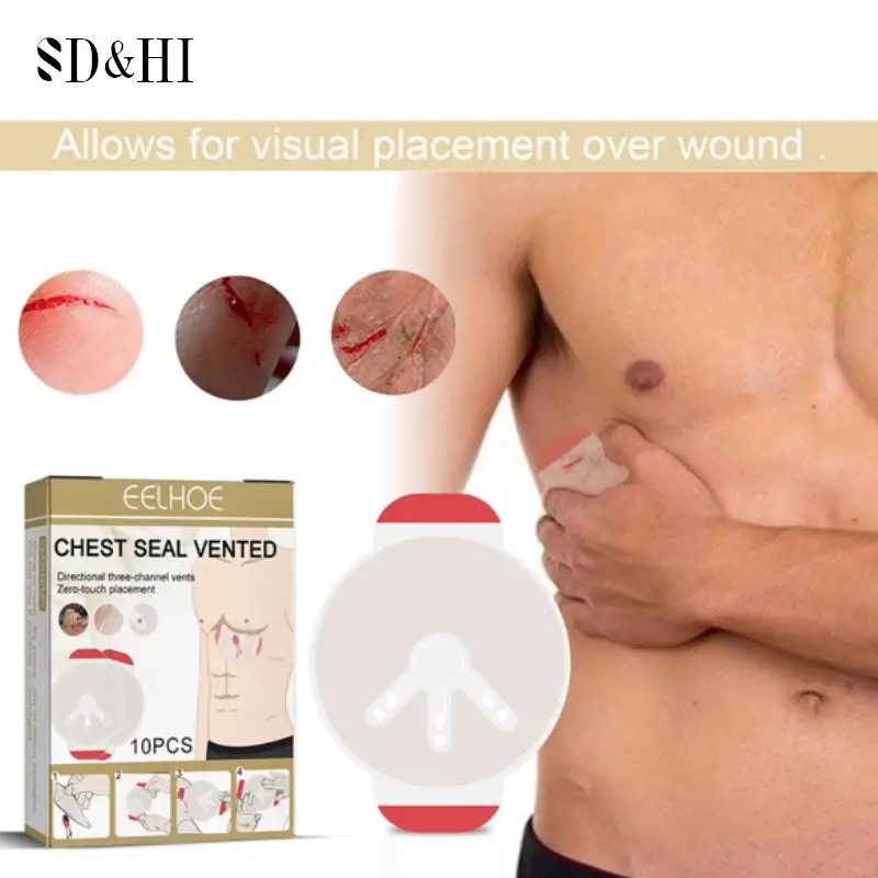 

6/10pcs Emergency Trauma Sticker Chest Seal Medical Chest Seal Vented First Aid Patch Outdoor Tool Safety Survival