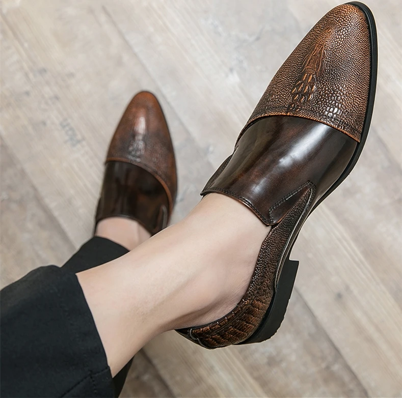 Luxus Krokodil Muster Männer Business Loafer Große Größe Mode Leder Komfortable Designer Hochzeit Sozialen Formale Plattform Schuhe – Detail 3