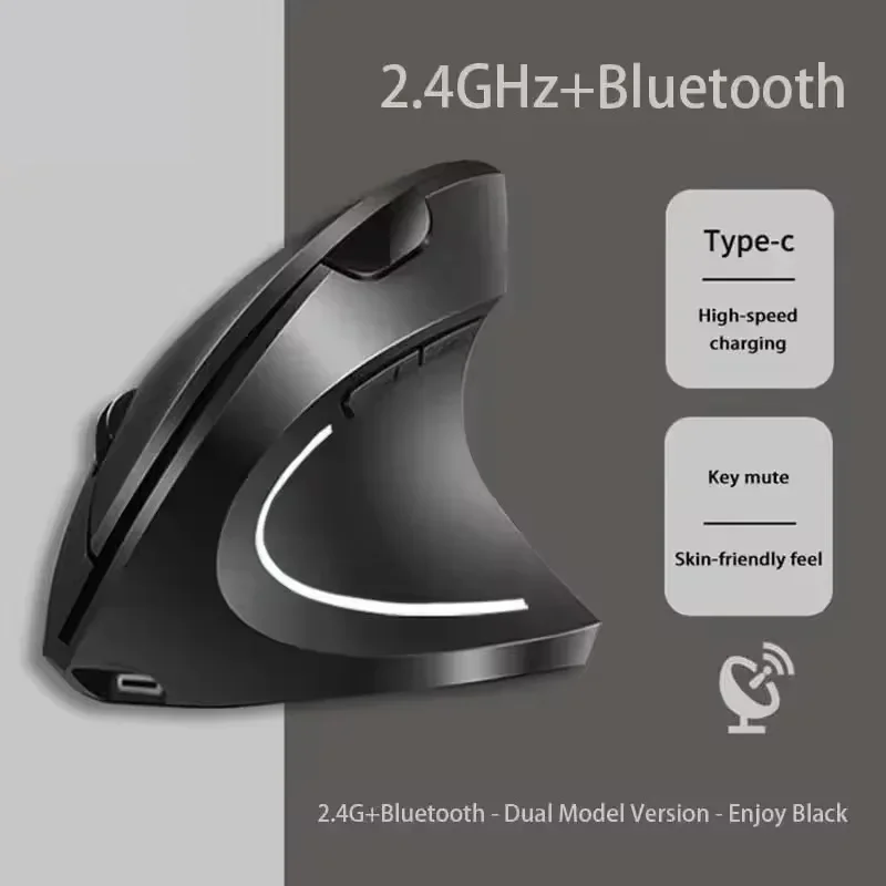 Ergonomic Wireless & Bluetooth Vertical Mouse with Adjustable DPI and Mute Functionality