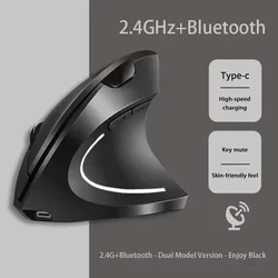 Ergonomic Wireless & Bluetooth Vertical Mouse with Adjustable DPI and Mute Functionality (Wireless Dual Mode)