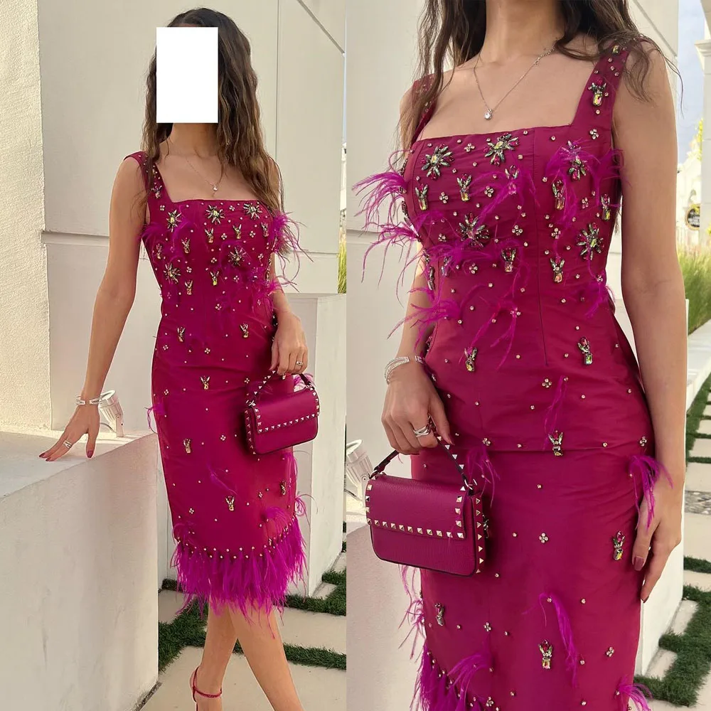 Shiny Sequinned Feathers Splicing Sleevless Spaghetti-Neck Evening Mini Dresses