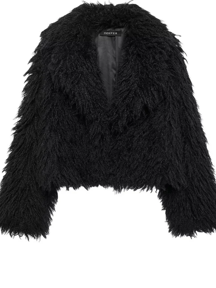 Winter Female Fur Feather Overcoat Loose Patchwork Long Sleeve Lapel Solid Casual Streetwear Women's Luxury 2025 Coat New