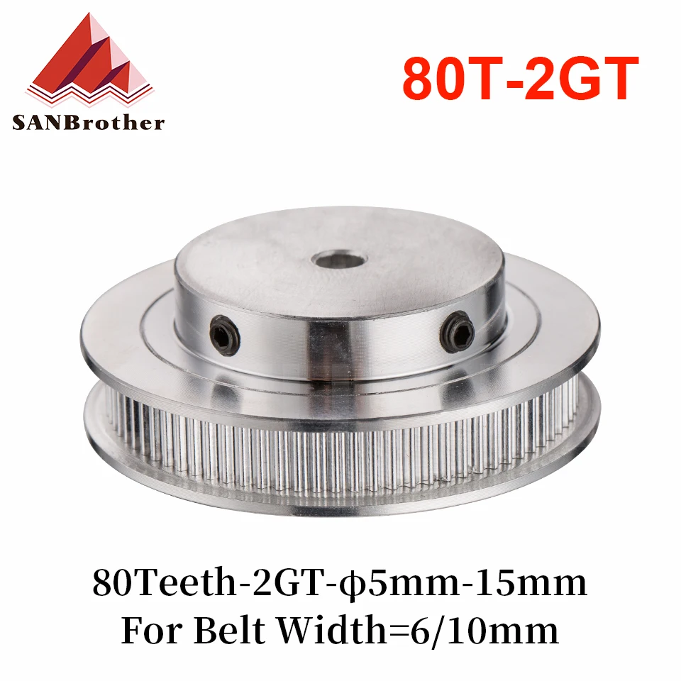 80 Teeth 2GT Timing Pulley Bore 5/6/6.35/8/10/12/14/15mm for GT2 Open Synchronous belt width 6/10mm 80Teeth 80T pitch 2.0mm