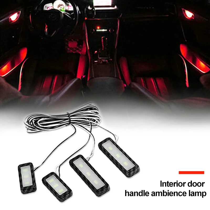 4PcsSetBowlhandleArmrestLightCarDoorInteriorLightLEDAtmosphereLightAutoInterior