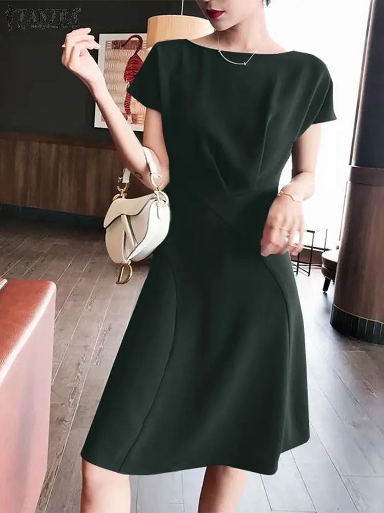 

Женское однотонное короткое платье ZANZEA, летнее облегающее свадебное платье с яркими перекрестными линиями, винтажное праздничное шикарное вечернее платье с круглым вырезом, 2024