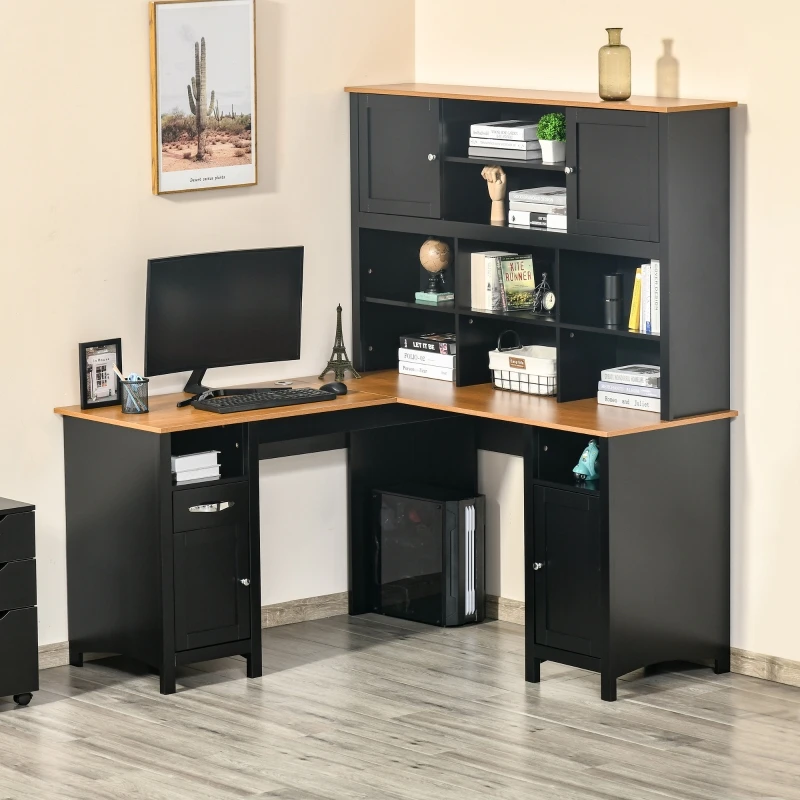 Reversible L-Shaped Desk Computer Desk with Drawers & Shelf Ample Storage - FUFUGAGA White