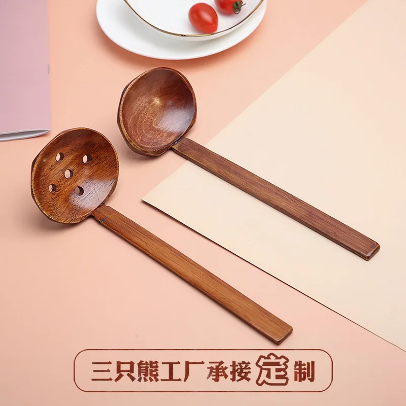 Description Picture 2 of item1Pcs Wooden Spoon Kitchen Ladles Soup Spoon Japanese Wood Serving Spoons Big Ramen Spoon Soup Noodle Hop Pot Strainer Tableware
