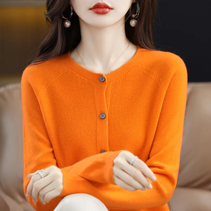 100% merino sweater women's first-line ready-to-wear cashmere cardigan solid color autumn and winter ladies' top 6