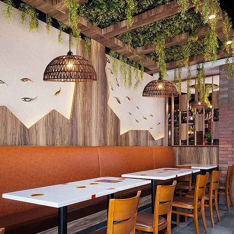 Japanese-style Hemp Rope Chandelier Pendant Light For Homestay Pastoral Restaurant Tea Room Bar Bedroom Livingroom