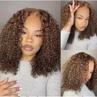 Perruque blonde miel 13x4 en cheveux humains # Perruque Lace Front Ombrée 4/27 Cheveux Humains 22 Pouces Bouclée Crépue Courte Colorée pour Femmes 3