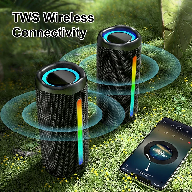 Rockmia EBS-613 Portable RGB Speaker Bluetooth 5.3 Powerful Bass box 1800MAH Outdoor Waterproof Colorful LED Light Fabric Mesh