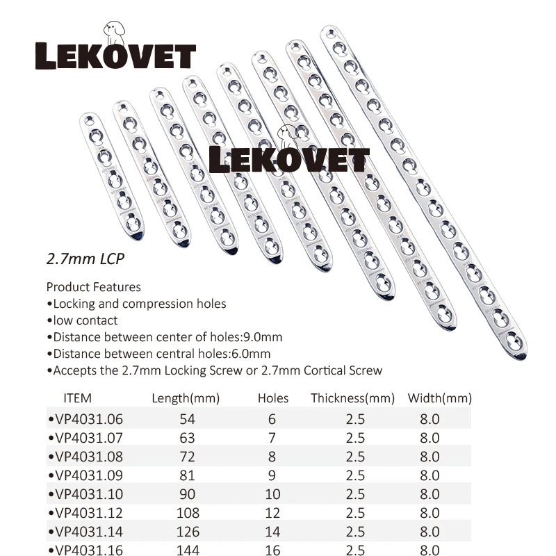 2.7mm stainless steel LCP locking compression plates VOI AO synthes Veterinary Instrument equipments animal orthopedic surgical