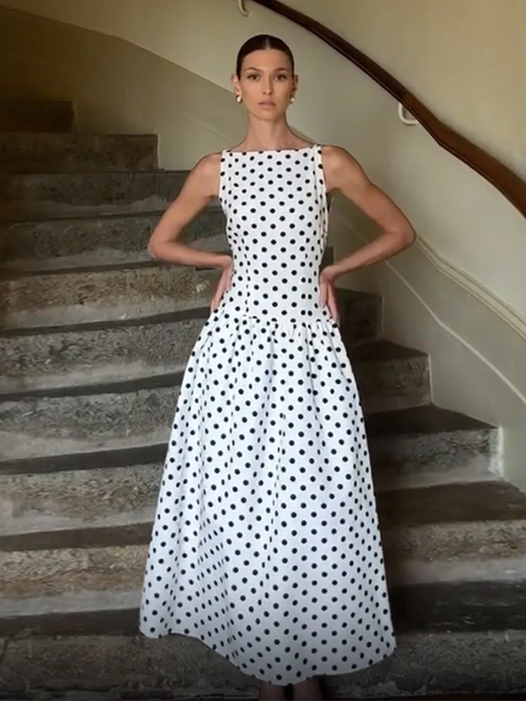 Chic Polka Dot Maxi Dresses Women Elegant Sleeveless Round Neck High Waist Slim Vestidos 2025 New Lady Party Evening Long Dress - AliExpress 200000345 Chic Polka Dot Maxi Dresses Women Elegant Sleeveless Round Neck High Waist Slim Vestidos 2025 New Lady Party Evening Long Dress - AliExpress 200000345
