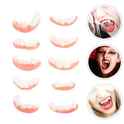 10 PCS Adult Costume Halloween Dentures Party Props Zombie Artificial Cosplay White Teeth False that fit and you can eat