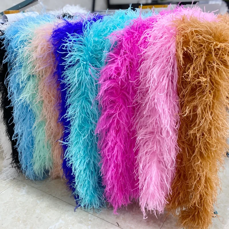 

2Meter/lot Fluffy Ostrich Feathers Boa 1 -20ply Thick Ostrich Feather Boa Trim Clothig Wedding Dress Decor plumas Shawl