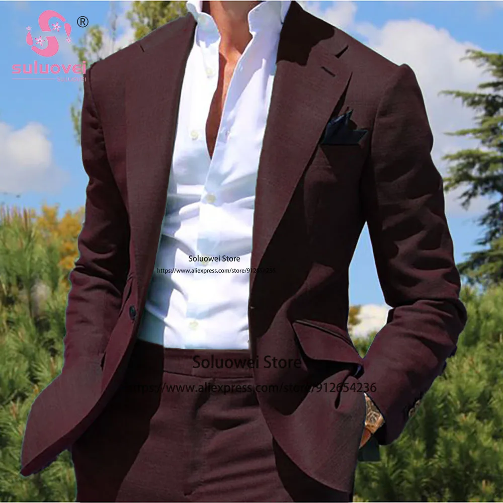 Summer Fashion Slim Fit Suit For Men Custom Made 2 Piece Jacket Pants Set Groom Wedding Dinner Tuxedo Costume Homme Pour Mariage