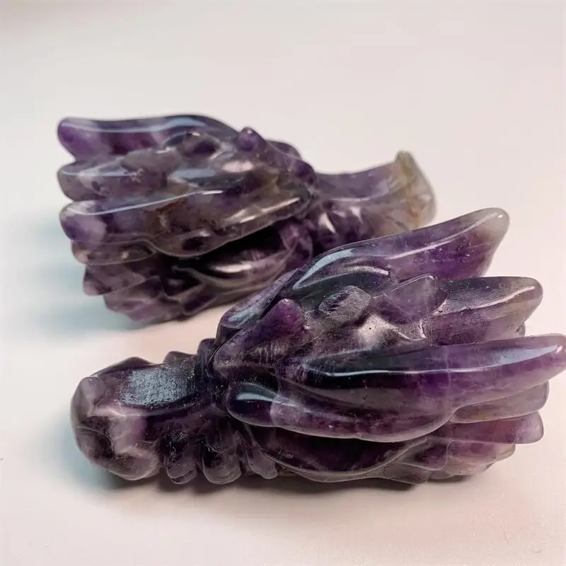 

10CM Natural Dream Amethyst Dragon Skull Animal Carved Crystal Figurine Feng Shui Crafts Healing Artware Home Decorate Gift 1PCS