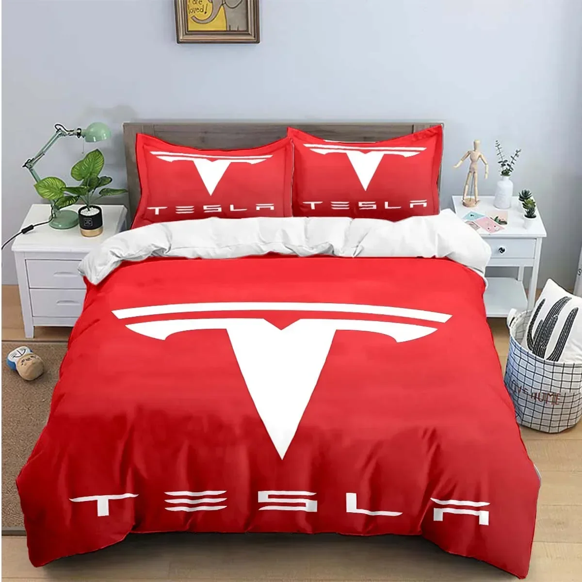 T-Tesla Logo Print Bedding Sets Exquisite Bed Supplies Set Duvet Cover Bed Comforter Set Bedding Set Luxury Birthday Gift 5
