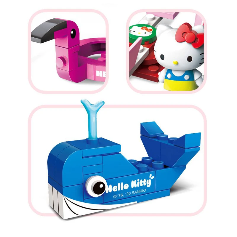 Sanrio Hello Kitty Toys Building Blocks Twisted Eggs KT Cat Third Generation Beach Park Kids Assembly Building Block Figural Toy