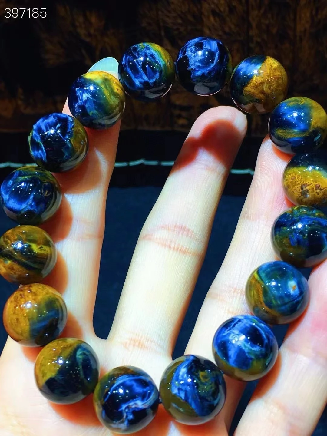 

Natural Blue Yellow Pietersite Round Beads Bracelet Stretch Jewelry 13.3mm Pietersite Healing Stone From Namibia AAAAAA