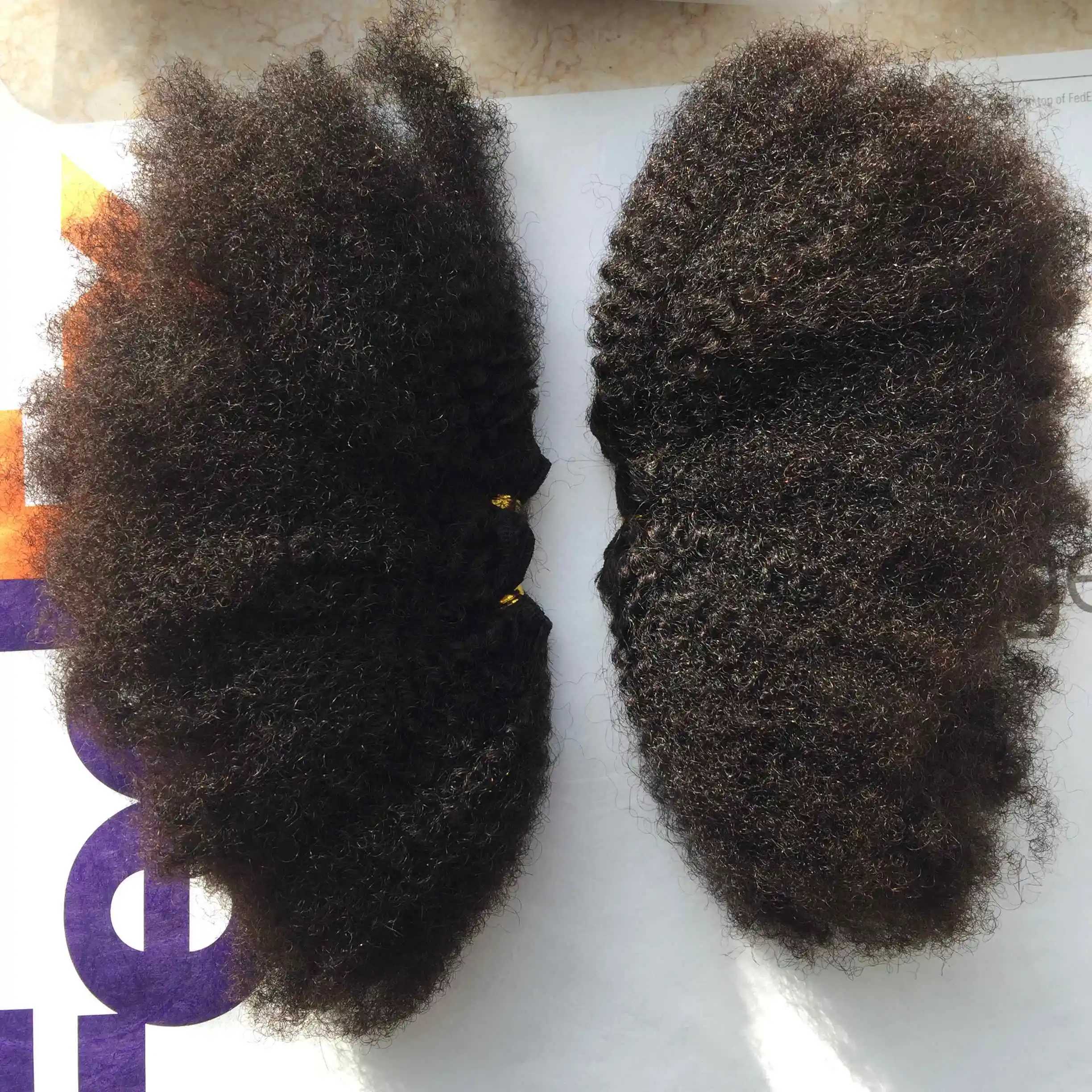 Raw Human Hair Weave Fluffy Bundles Deal Double Drawn Afro Kinky Curly Bundles Natural Black Remy Wavy Hair Extensions 3Bundles - 2