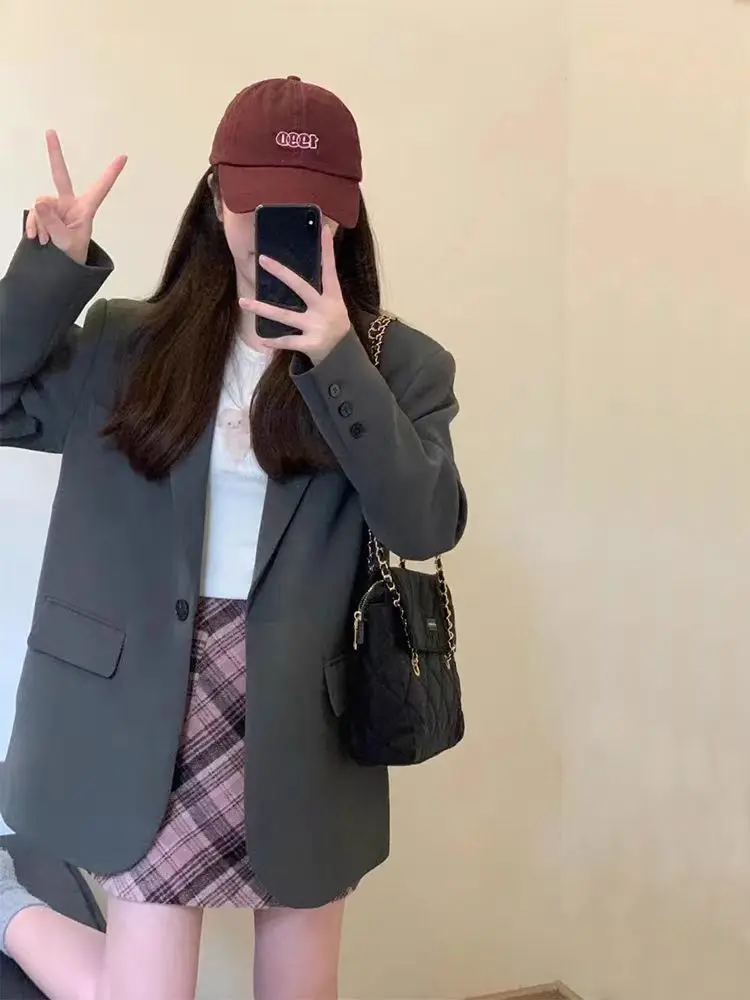 High-end Design Gray Blazer Women Long Sleeve Coat Spring Autumn Jacket Office Ladies Suit Solid Blazer Mujer Women Clothing