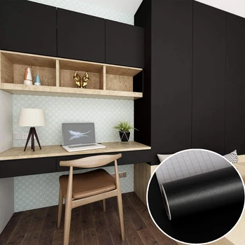 ฟิล์มติดผนังแบบมีกาวในตัว ขนาด 40/55 ซม. สีดำด้าน หนา ทนทาน กันน้ำ สำหรับห้องครัว ห้องต่างๆ  วอลเปเปอร์  กระดาษปิดคลุมเฟอร์นิเจอร์ 1