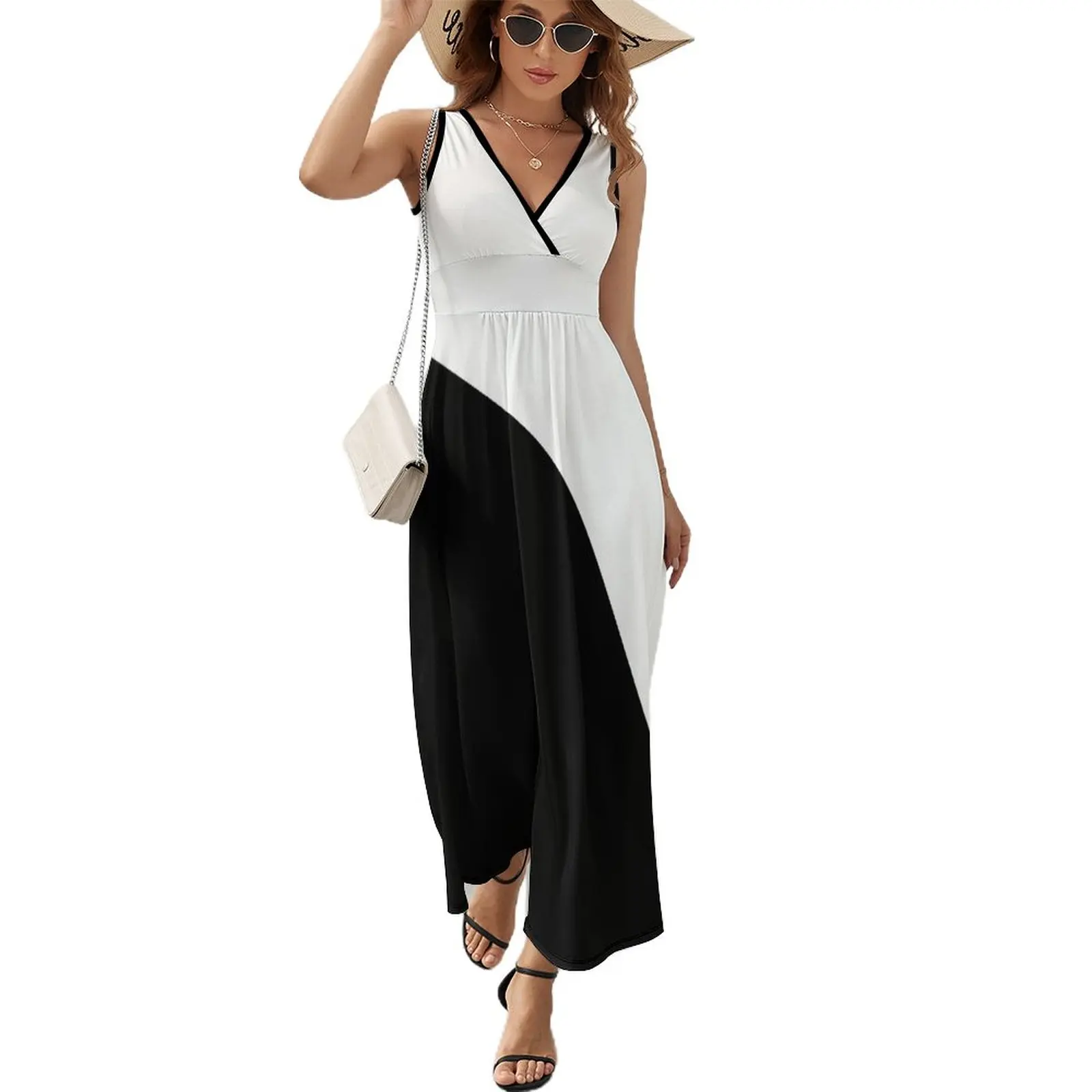

Black and White Two Tone Color Block Sleeveless Dress dresses for official occasions beach dresses