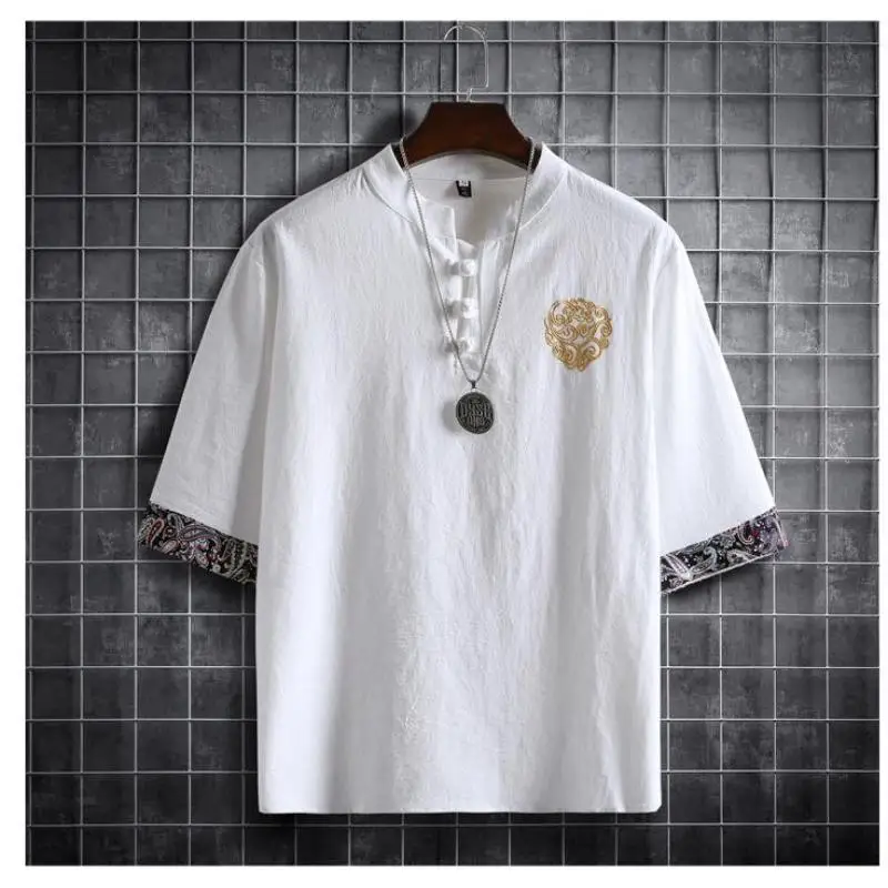 M-5XL Plus Size Men's Shirt Traditional Chinese Style Short Sleeve Summer Blouse Vintage Kung Fu Shirt in Men's Clothing chinese dress