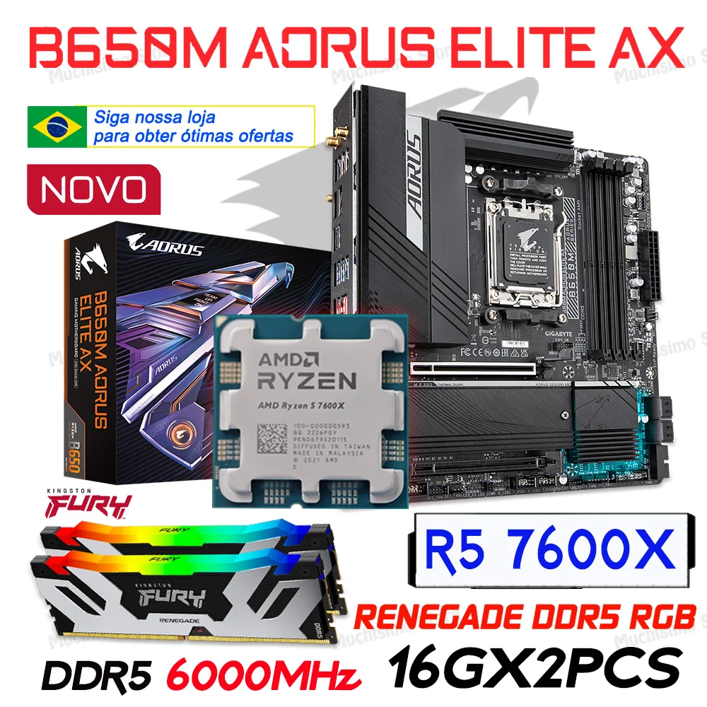 

Socket AM5 Motherboard B650 Gigabyte B650M Aorus ELITE AX WIFI B650 Mainboard Combo Ryzen Kit R5 7600X CPU Kingston RAM R5 7600X