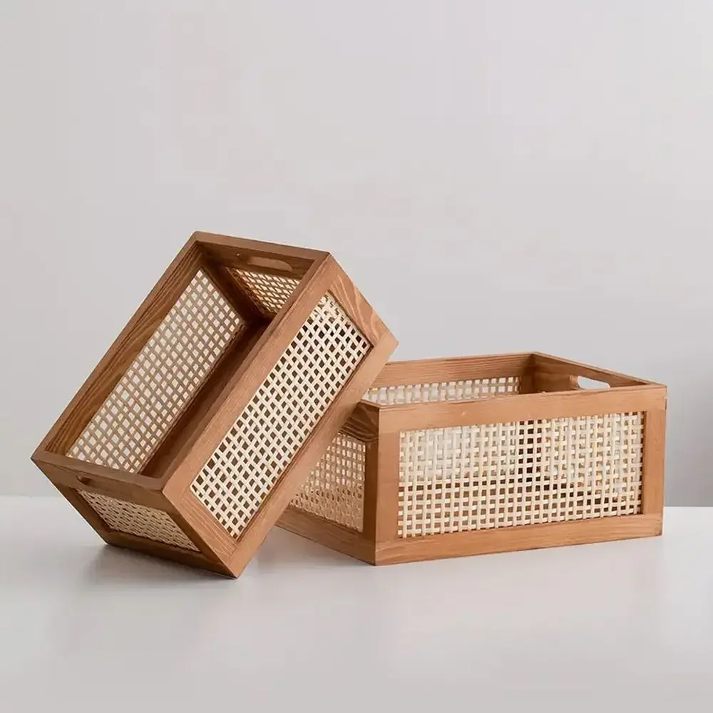 Retro Rattan Solid Wood Storage Box 2
