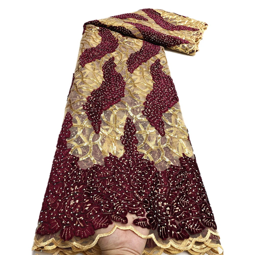 Tissu africain en dentelle de velours 2025, tissu nigérian en dentelle de velours à paillettes de haute qualité pour coudre des robes de mariée pour femmes