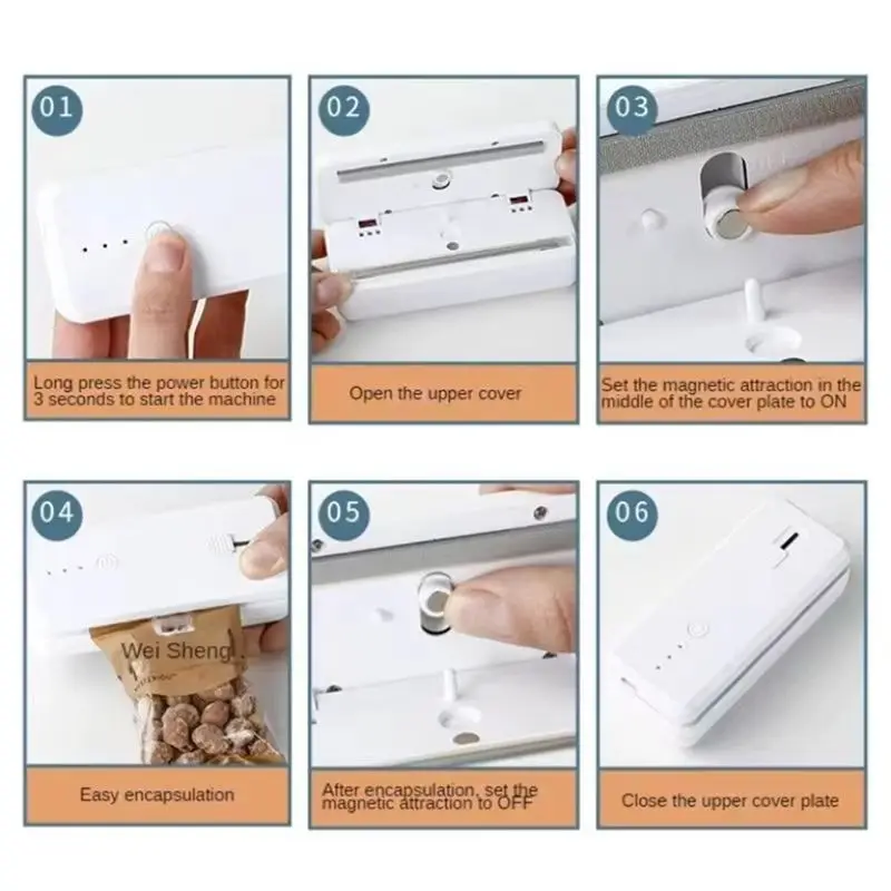 AEE6-2-In-1 미니 휴대용 밀봉기 - 주방용 USB 충전식 식품 포장 도구, 컴팩트하고 효율적입니다.