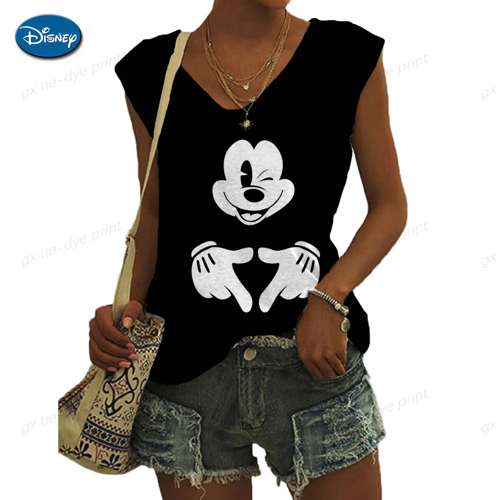 

harajuku Women Disney Minnie Mickey Print Blouse Sleeveless Vest Tee Shirt Casual Tank Tops Tunic Femme Summer Lady Vest кроп