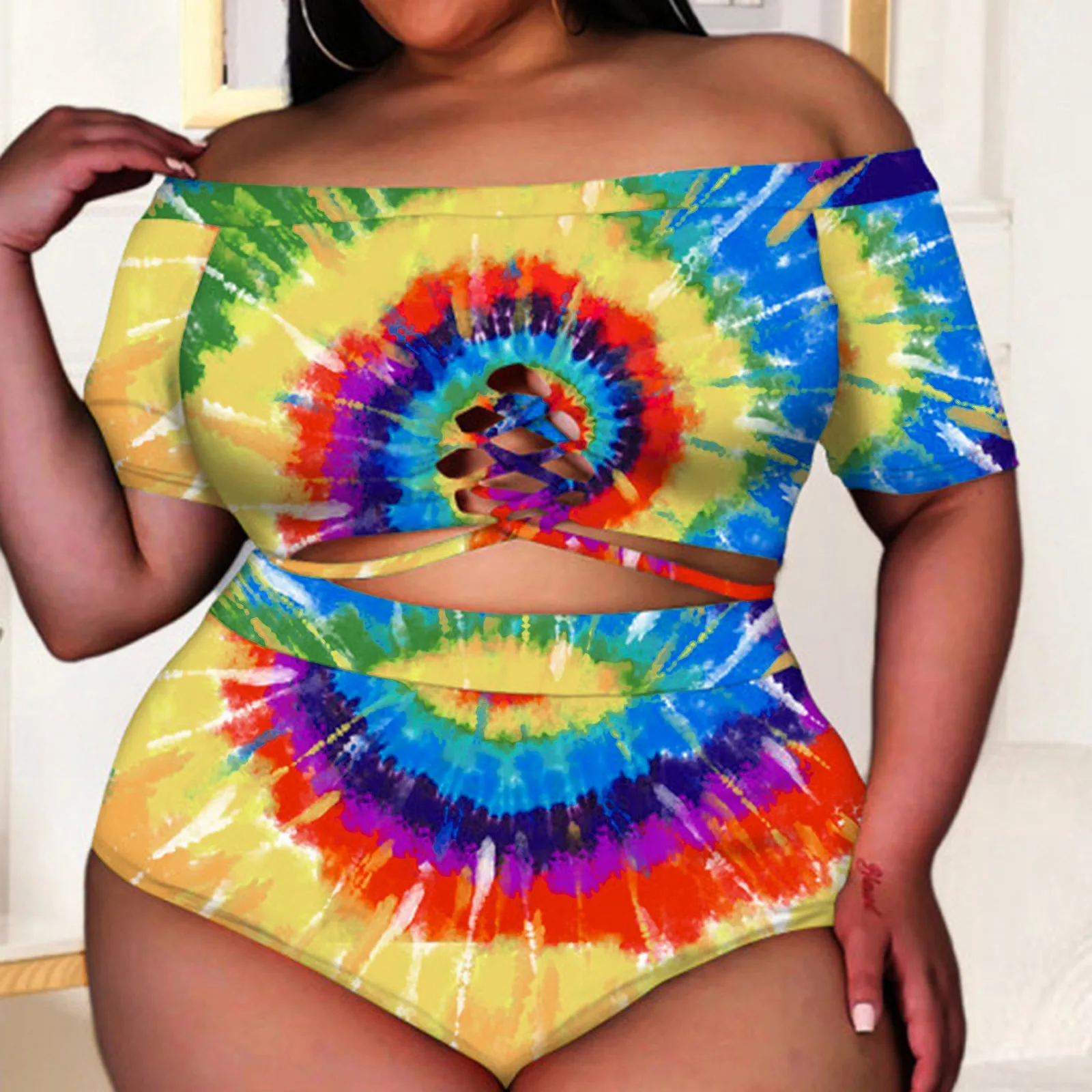 

Высокий купальник, короткий купальник, Женский пикантный топ с разрезом и рукавами, бикини с завязкой и высокой талией, летняя пляжная одежда, сексуальный купальник