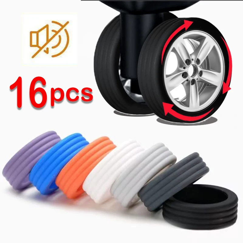 Housse de protection de roue de compartiment à bagages, en silicone silencieux, pour la plupart des 8 bagages à roulettes, bleu