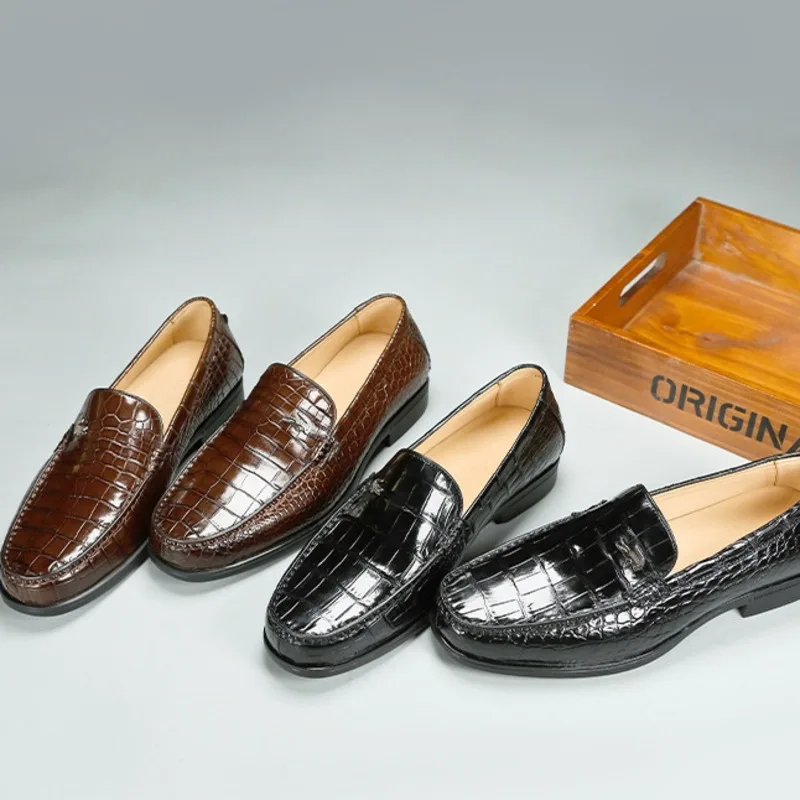 New Crocodile Fashion New High-end Casual Leather Suede With Soft Soles One Foot Business Men's Boat Walking Male Oxford Shoes