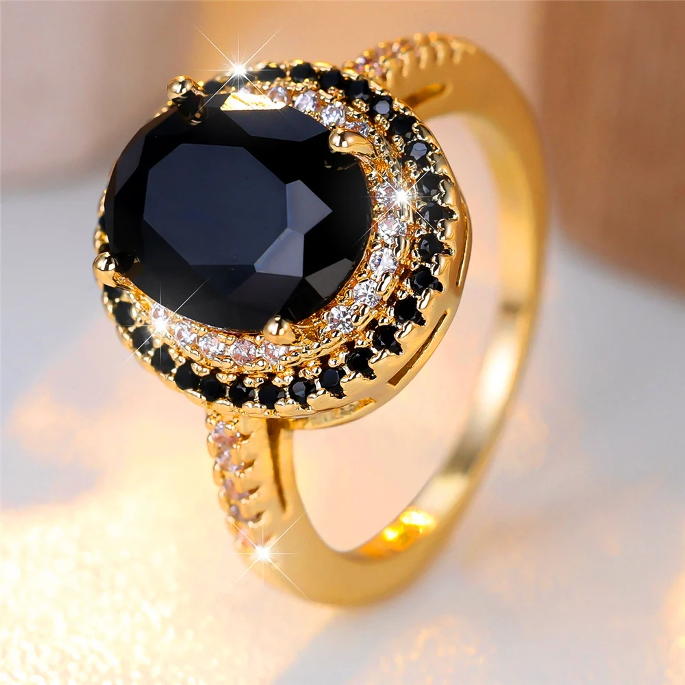 Trendy Black Zircon Crystal Vintage Gold Silver Color Wedding Bands Engagement Rings For Women Men Minimalist Jewelry