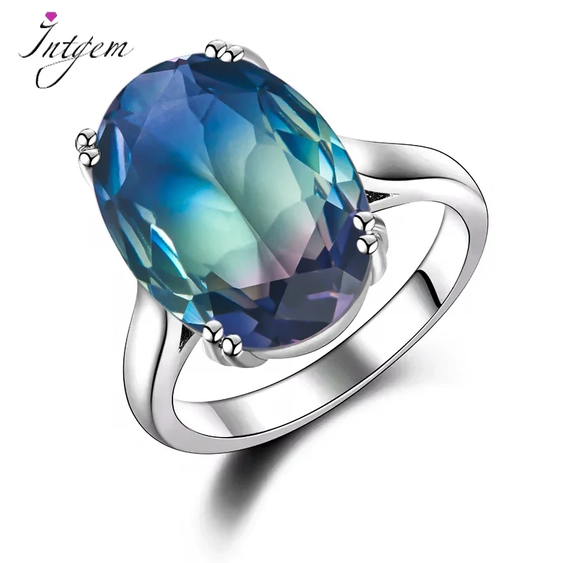 S925 Silver Ring Women Large Zircon 13*18mm Multicolor Tourmaline Wedding Certified