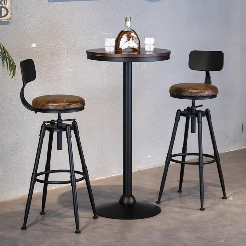 European Adjustable Bar Chair: Rotatable High Stool, Modern Minimalist Design, Cushioned Backrest, Solid Wood Frame